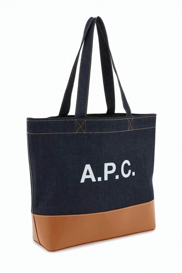 A.P.C. Rectangular Denim Tote Bag With Contrasting Leather Base