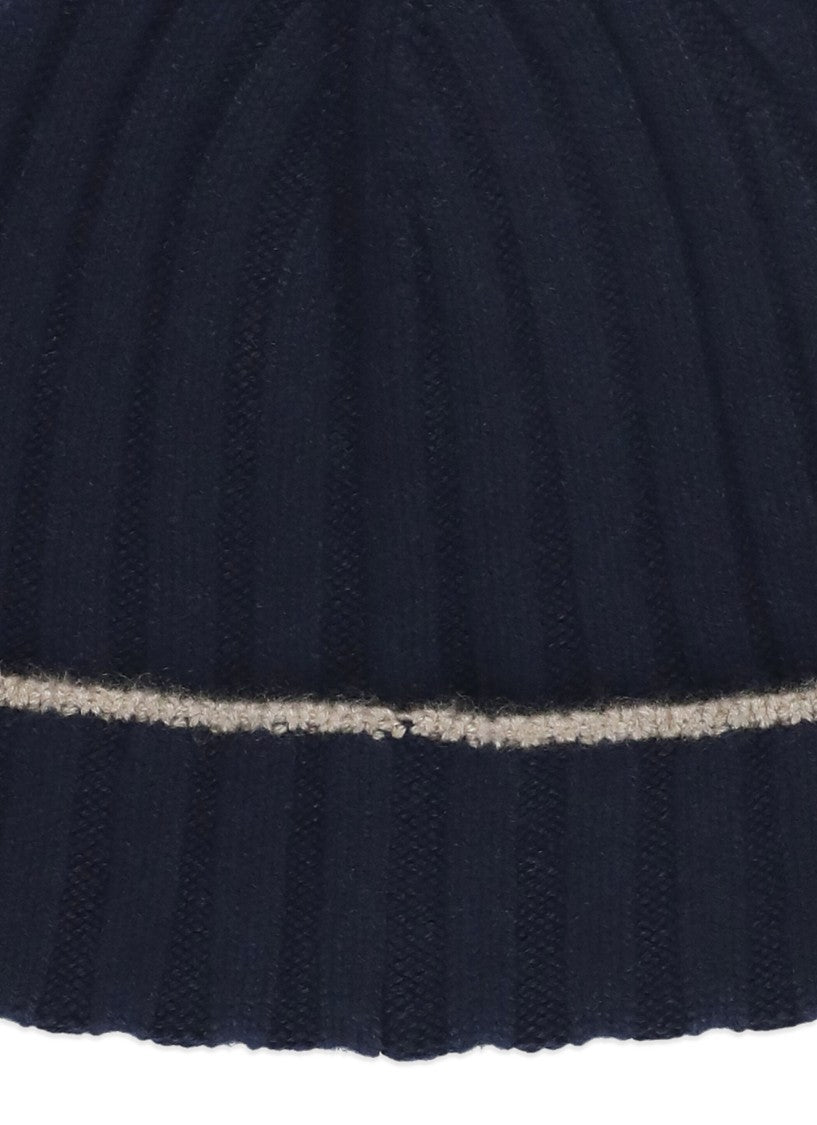 Brunello Cucinelli Ribbed Knit Cashmere Beanie With Contrasting Trim