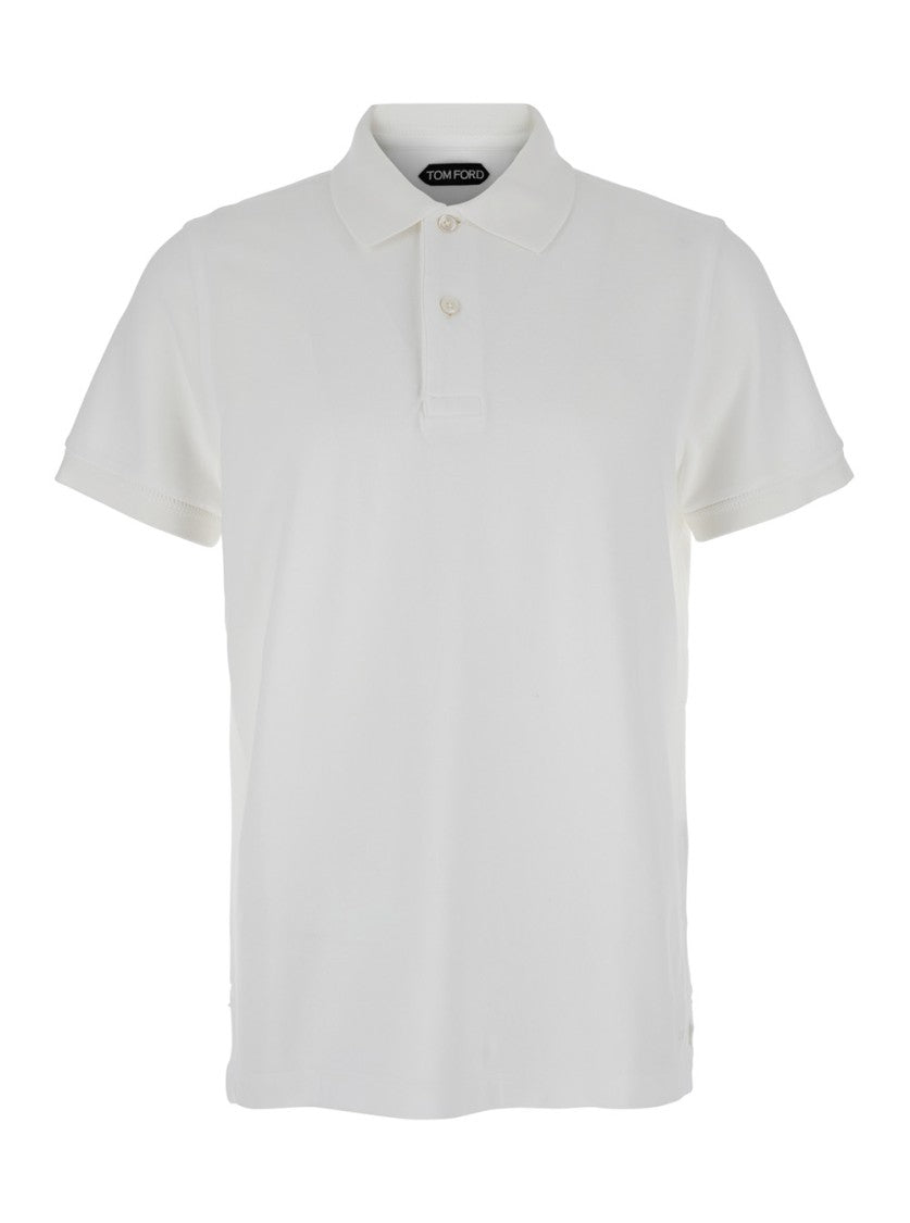 Tom Ford White Short-Sleeves Polo In Cotton Piquet Jersey