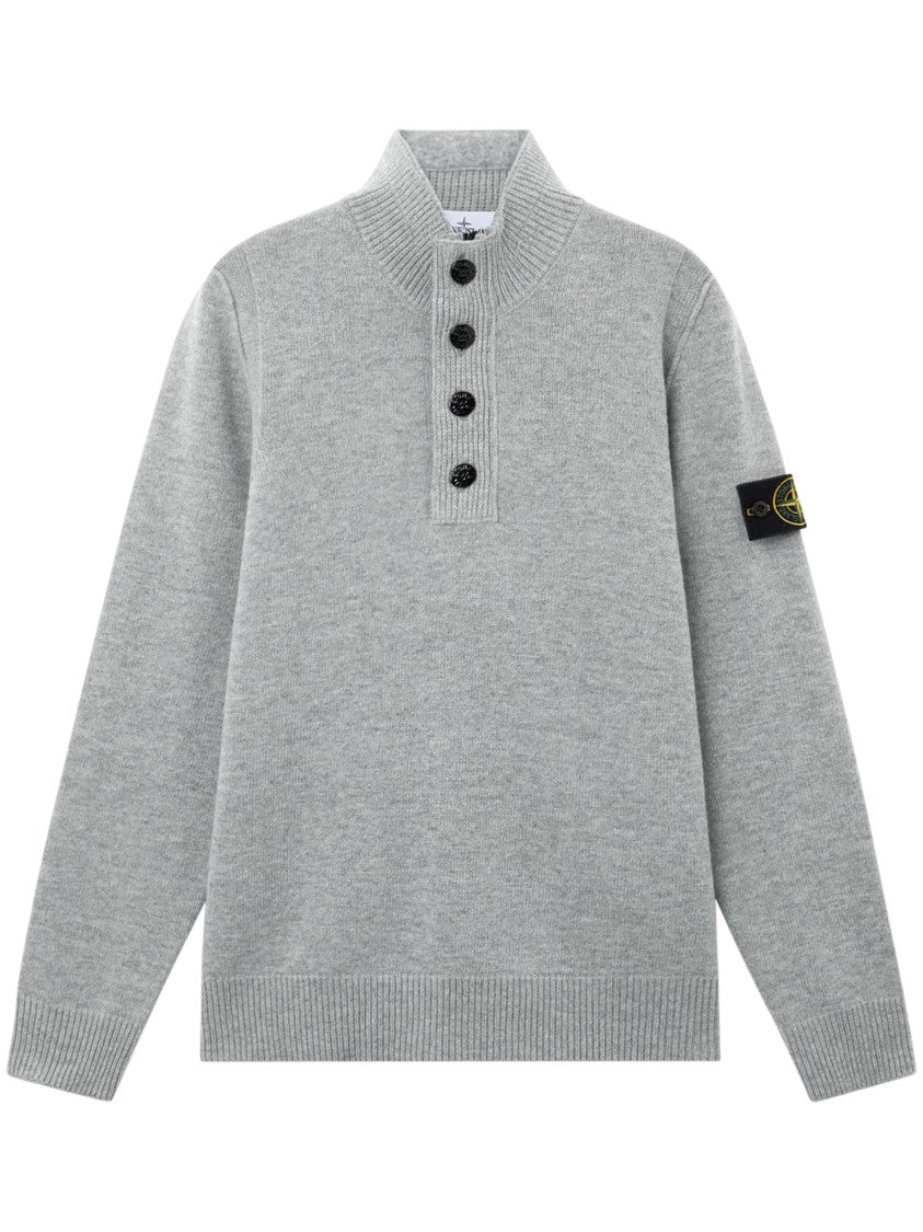 Stone Island Light Grey Ribbed High-Collar Wool Sweater
