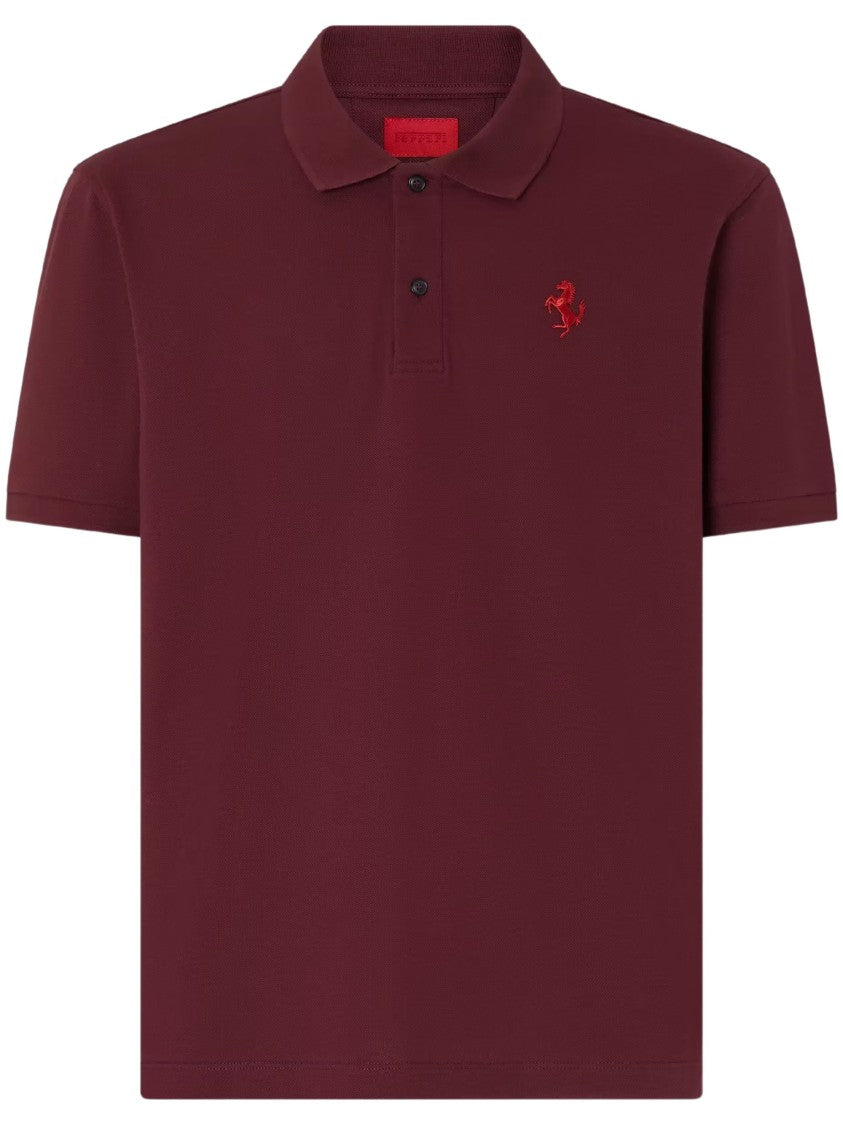 Ferrari Burgundy Prancing Horse Cotton Piqué Polo Shirt