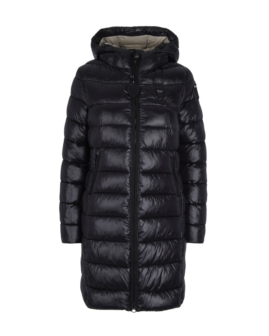 Blauer Black Adelaide Micro Rip Nylon Long Down Jacket