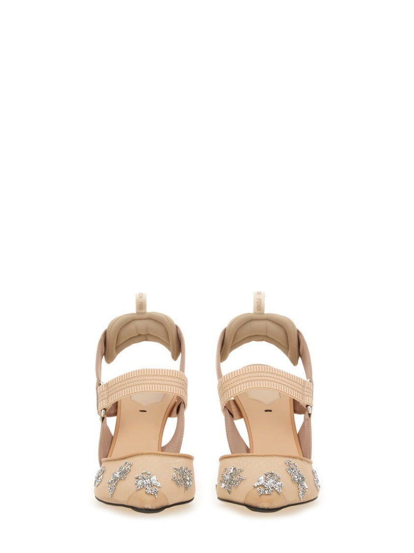 Fendi Slingback Shoes With Pointed Toe And Sculpted Heel