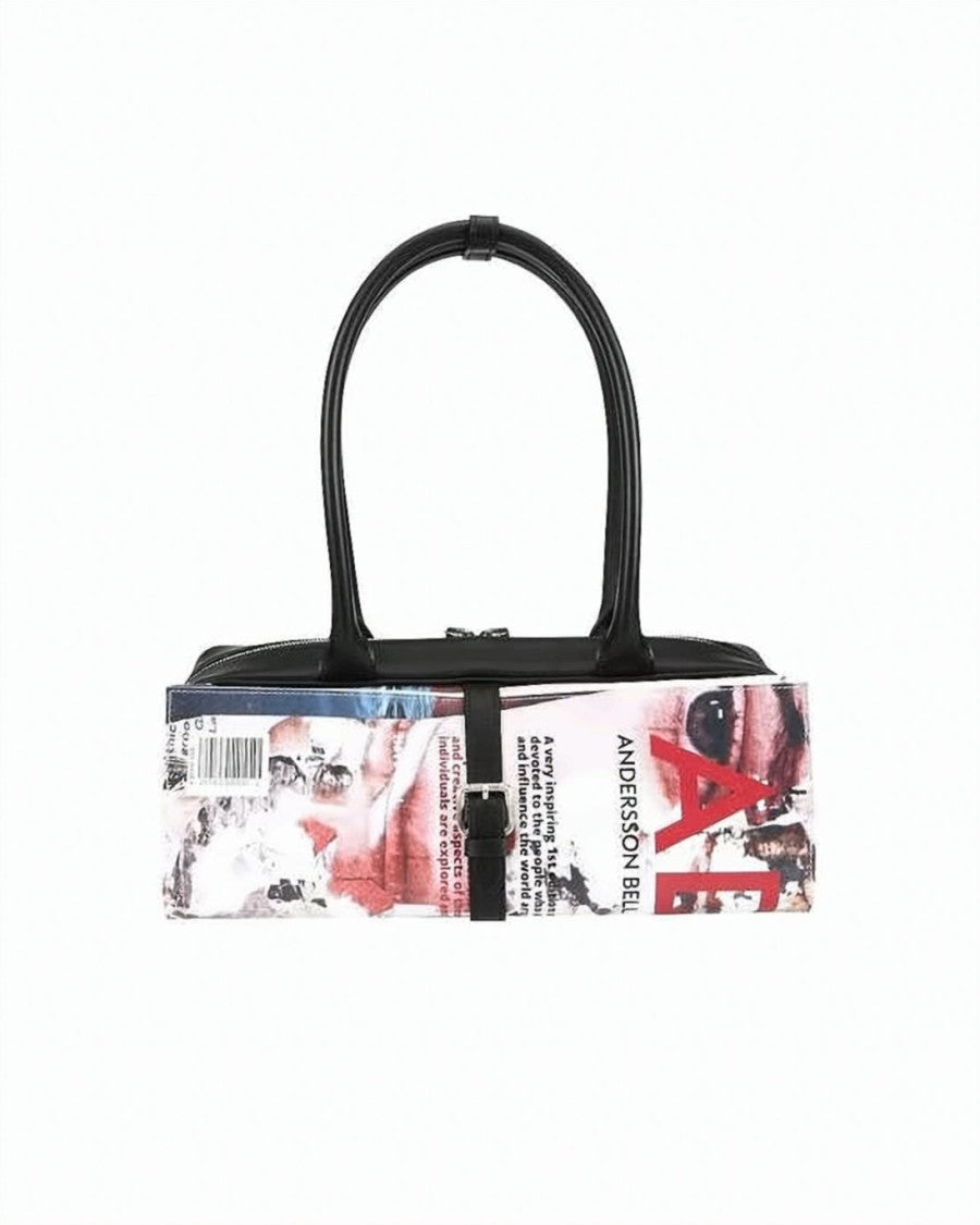 Andersson Bell Rectangular Black Shoulder Bag With Abstract Fold-Over Flap