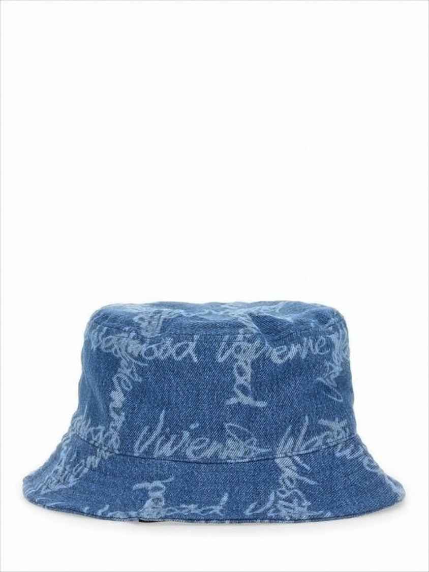 Vivienne Westwood Denim Bucket Hat With Faded Script Print