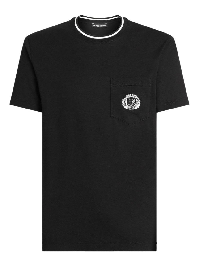 Dolce & Gabbana Crew Neck Black T-Shirt With Embroidered Logo