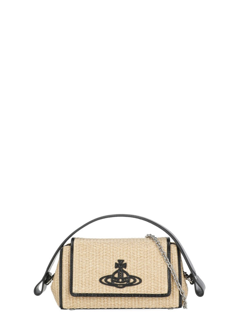 Vivienne Westwood Medium Woven Rafia Shoulder Bag With Orb Logo And Versatile Straps
