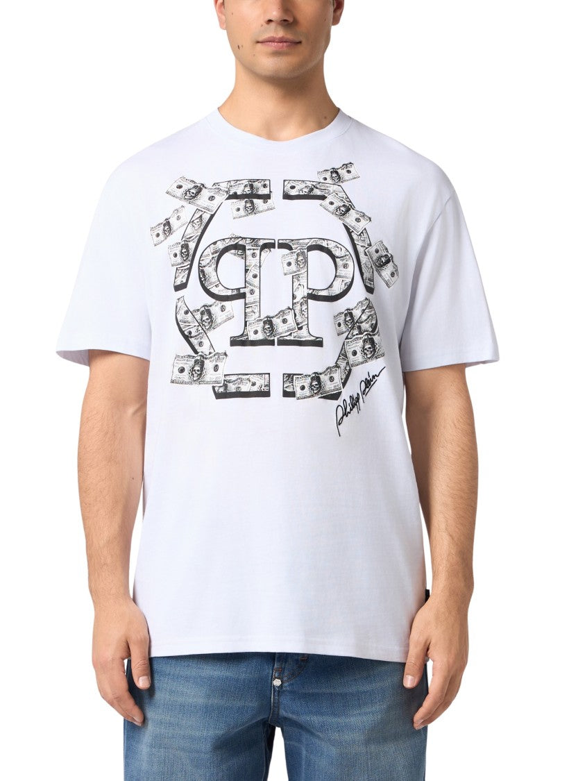Philipp Plein Dollar Hexagon Pattern Cotton T-Shirt