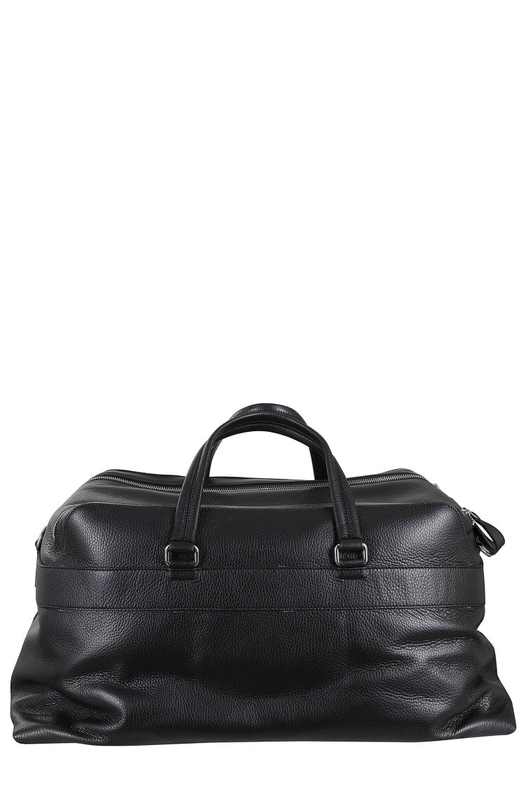 Orciani Black Micron Double Top Handle Leather Duffle Bag