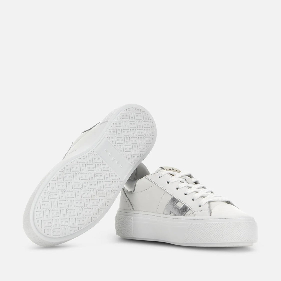 Hogan White Silver H705 Allacciato H Leather Lace-Up