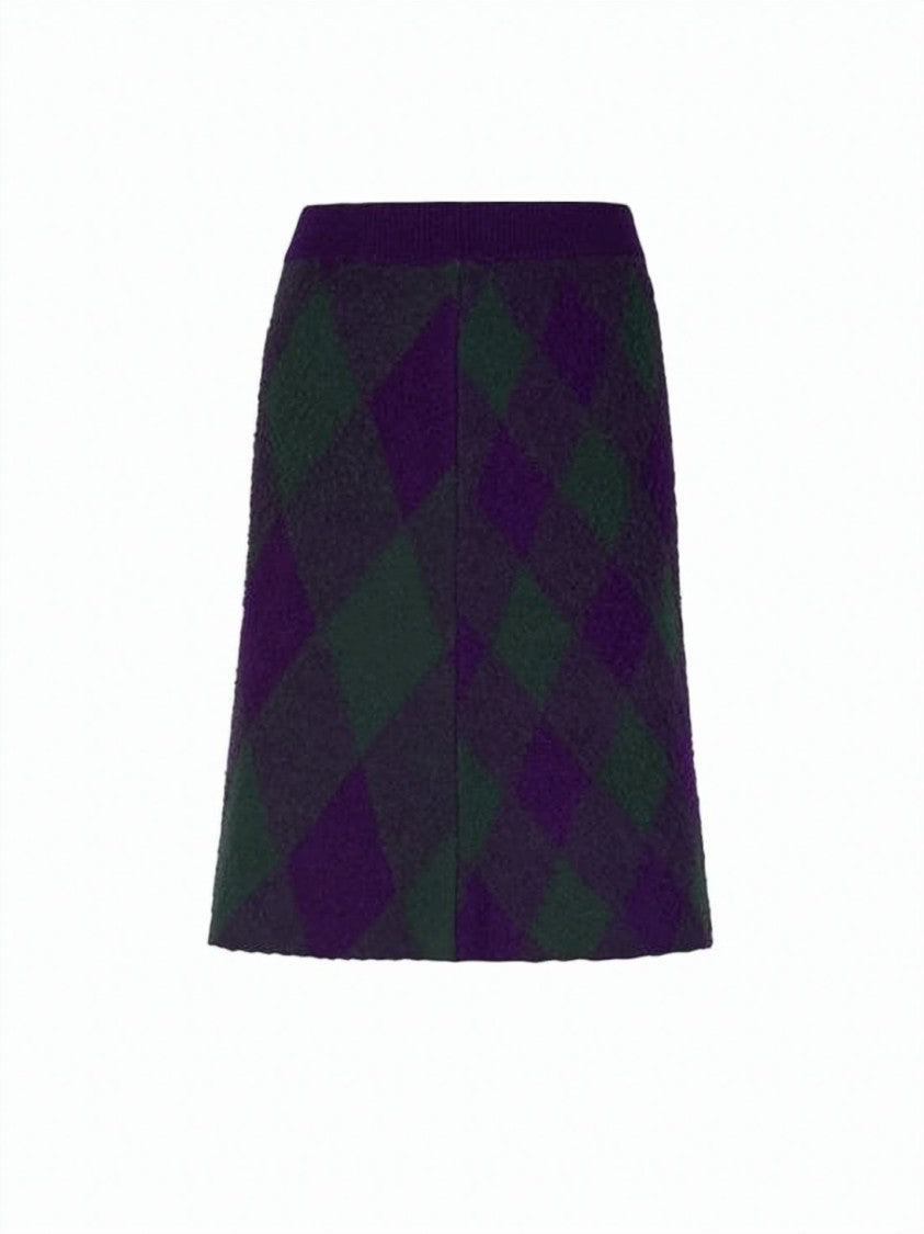 Burberry Textured Wool Midi Skirt With Bold Argyle Pattern
