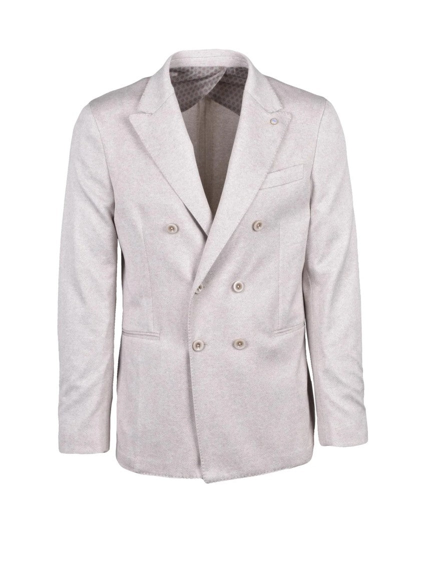 Barbati Beige Viscose Polyester Elastane Double-Breasted Jacket