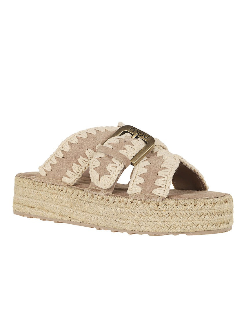 Mou Handcrafted Suede Platform Sandals With Jute Sole