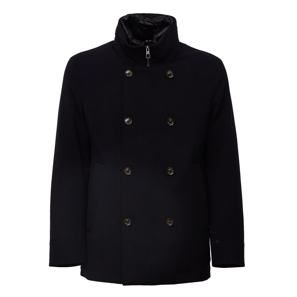 Montecore Double-Breasted Peacoat With Two-Way Zip And Logo Buttons