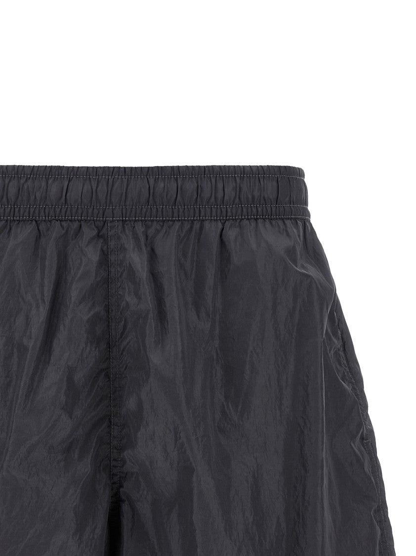 Stone Island Wrinkled Double Color Swim Shorts With Logo Print And Drawstring Waistband