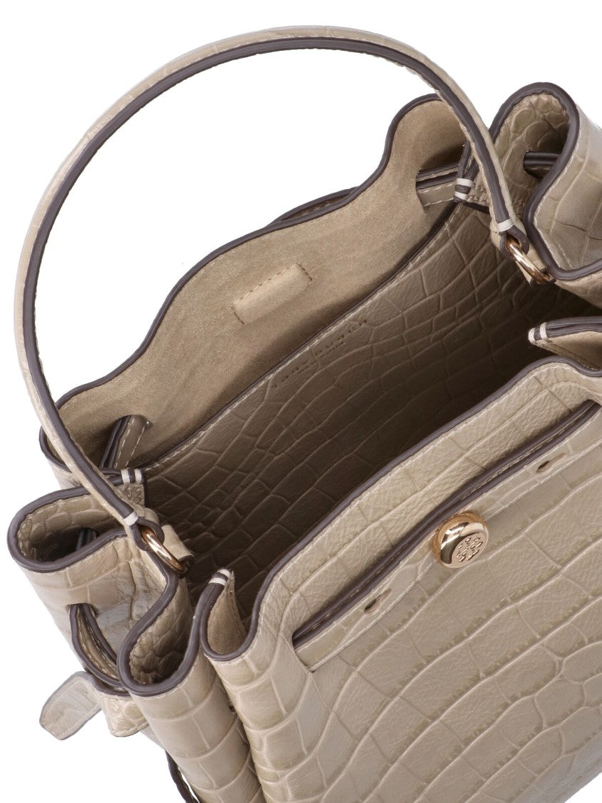 Tory Burch Beige Croc-Embossed Leather Romy Bucket Bag