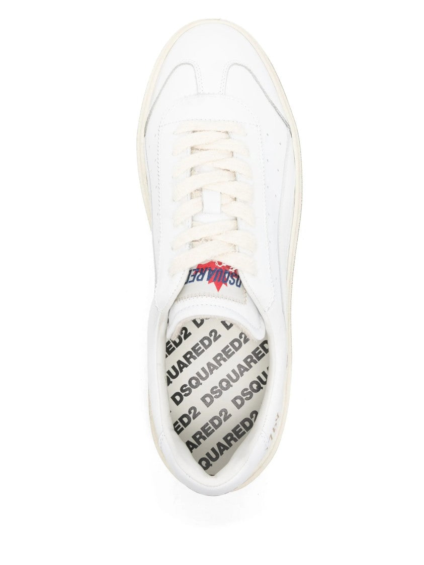 Dsquared2 White Smooth Leather Gold Detail Sneakers