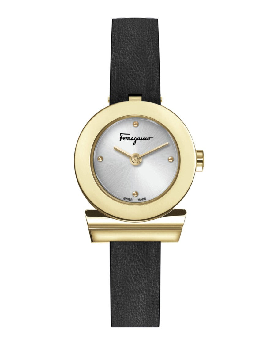 Ferragamo Gancino Strap Watch With Yellow Gold Case