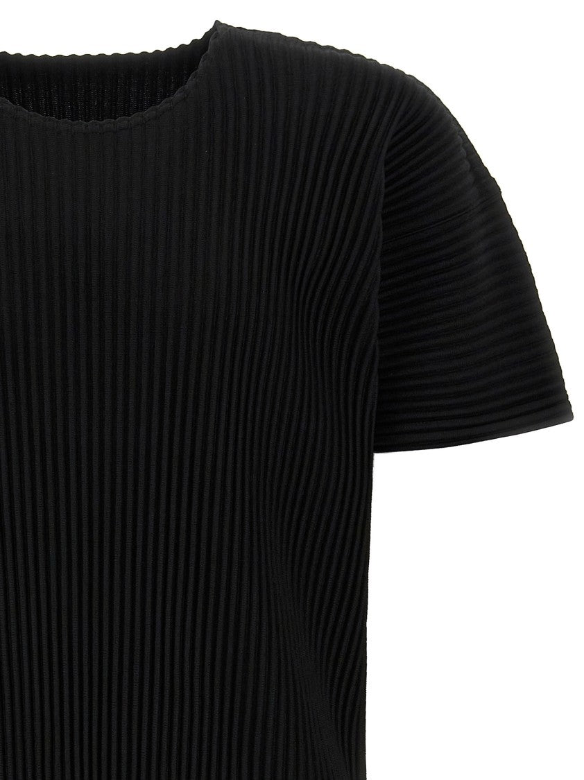 Homme Plissé Issey Miyake Pleated Black T-Shirt With Crew Neck