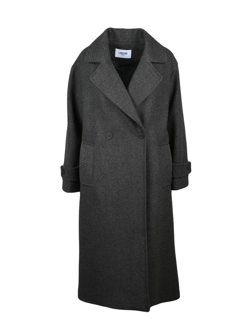 Lakore Dark Grey Double-Breasted Wool-Blend Long Coat