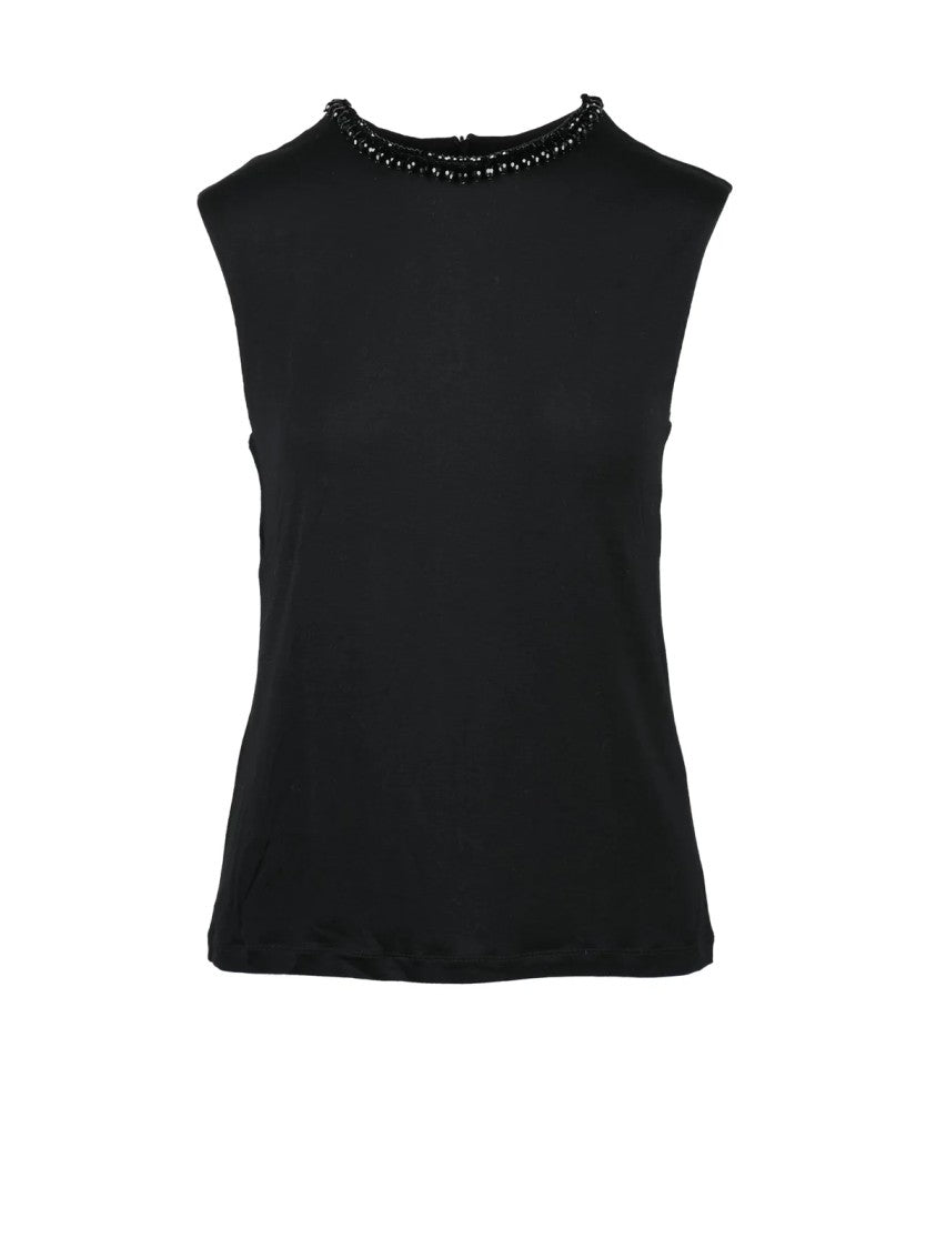 Douuod Black Sleeveless Viscose-Blend Tank Top
