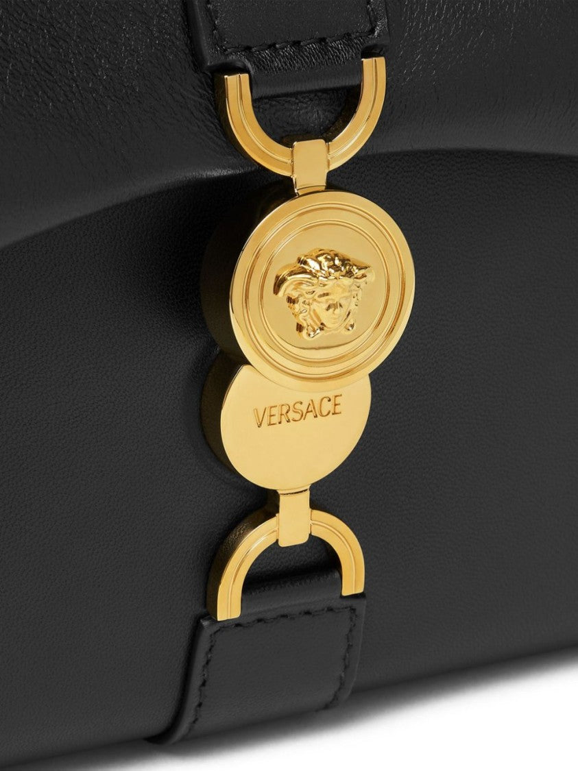 Versace Foldover Top Black Lambskin Bag