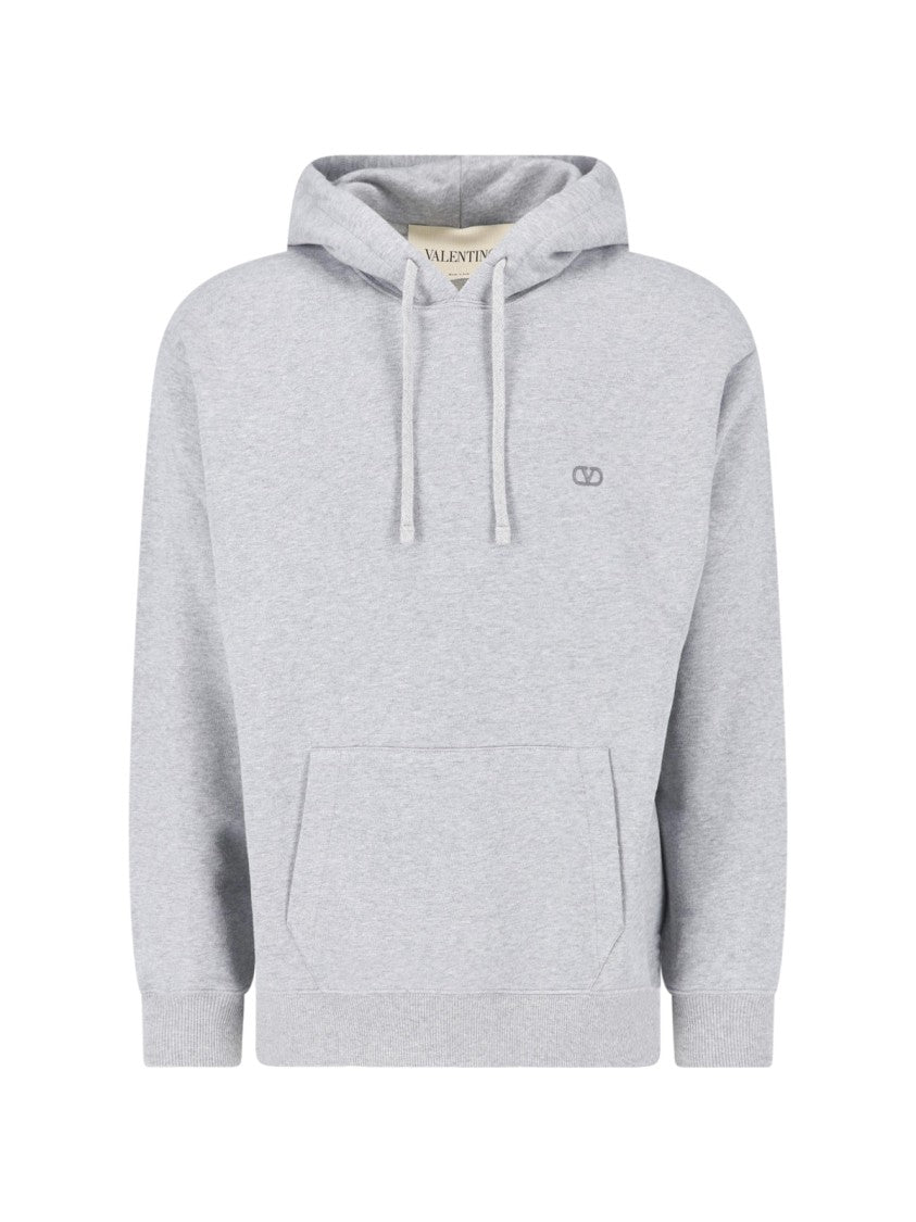 Valentino Light Grey Hoodie With Subtle Embroidered Logo