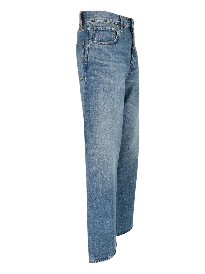 Sunflower Wide-Leg Blue Cotton Denim Jeans With Vintage Finish