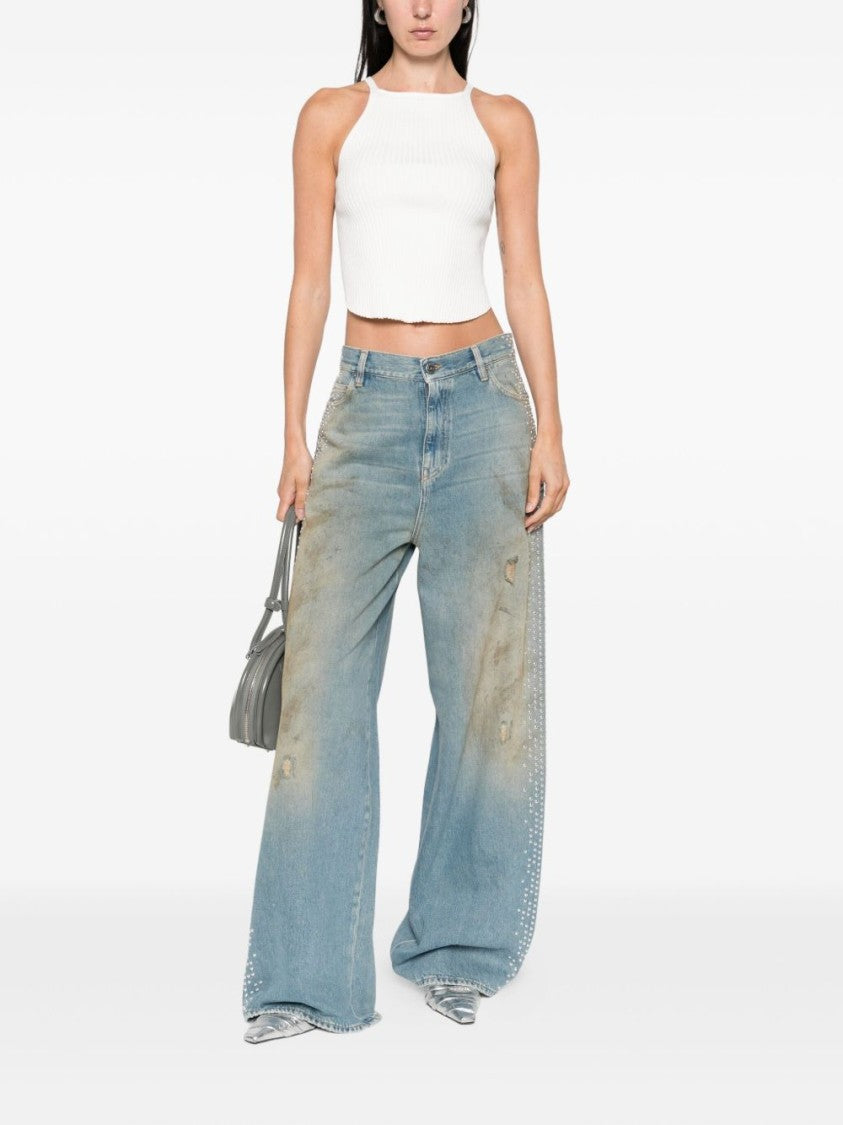 Courrèges White Ribbed Halterneck Sleeveless Hem Top