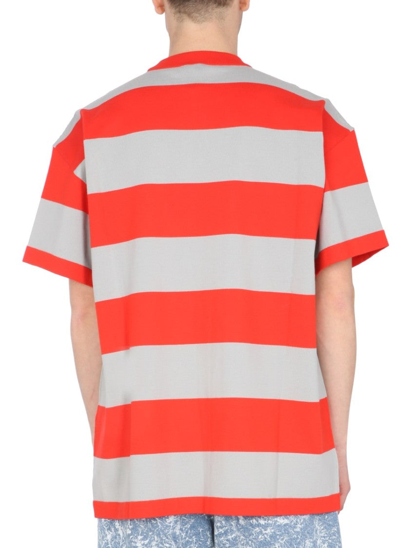 Msgm Crew Neck T-Shirt With Bicolor Stripes