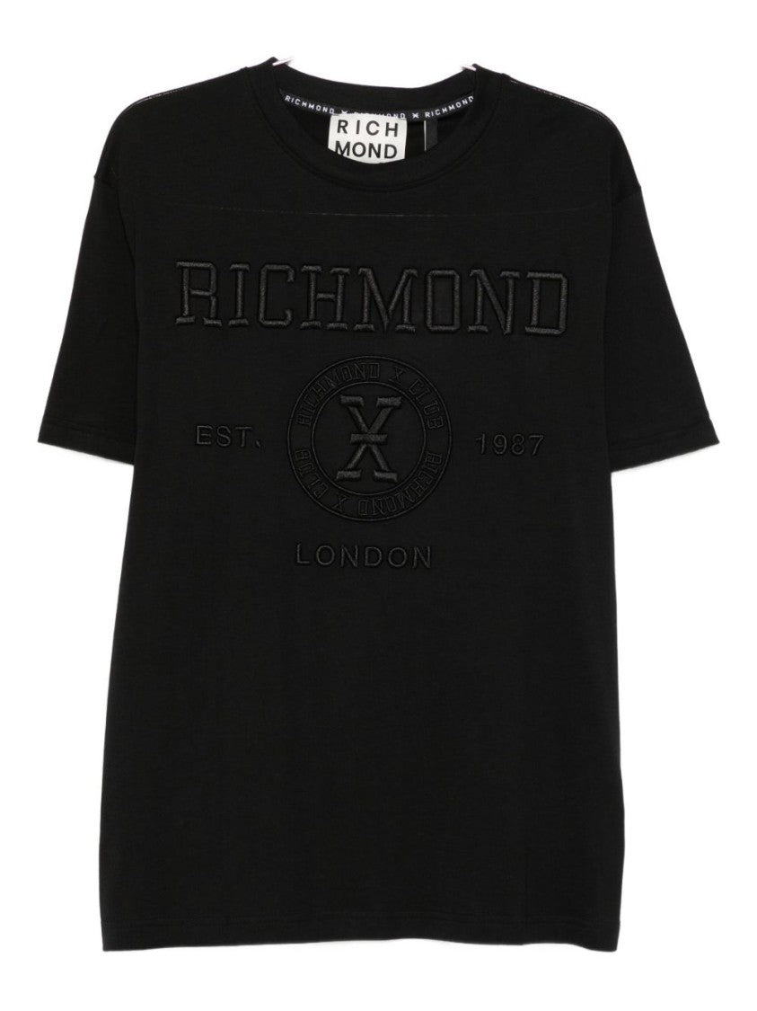 John Richmond Short-Sleeve Black T-Shirt With Textured Embossed Logo