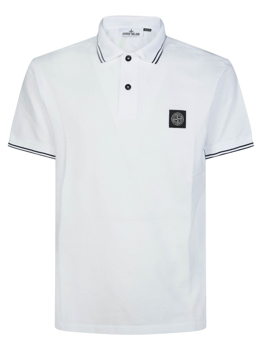 Stone Island White Black Double Stripes Polo Shirt