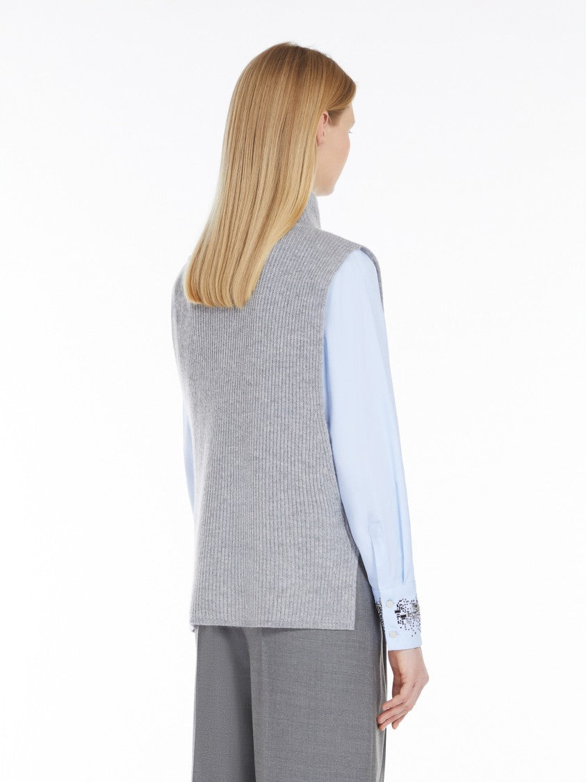 Max Mara Ribbed Knit Gilet With High Turtleneck