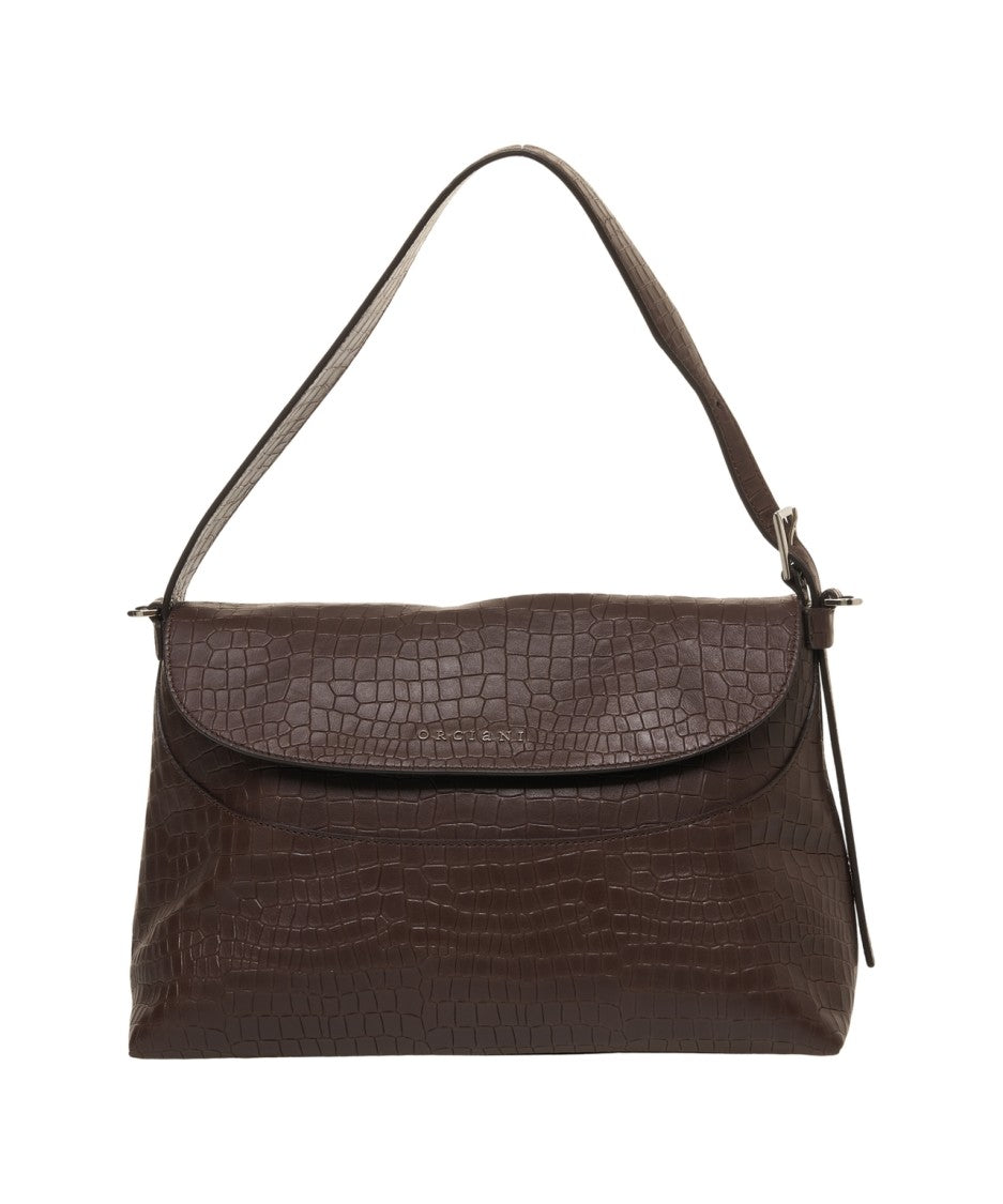 Orciani Crocodile Effect Shoulder Bag With Flap Closure And Adjustable Strap