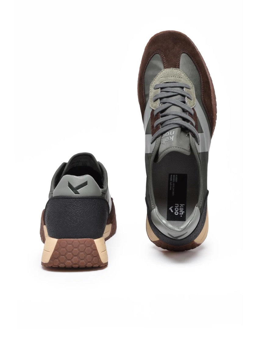 Keh-Noo Brown-Green Leather Patchwork Sneakers