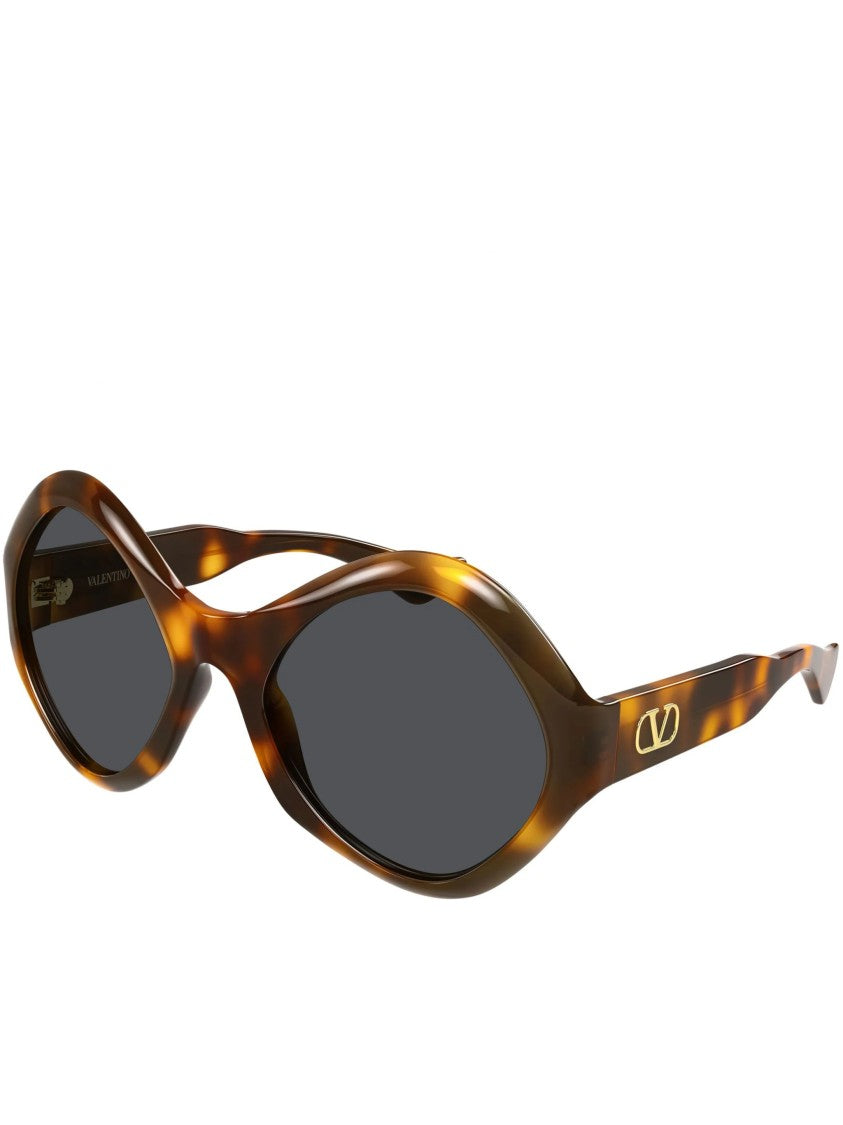 Valentino Geometric Tortoiseshell Sunglasses With Gold Logo Accents