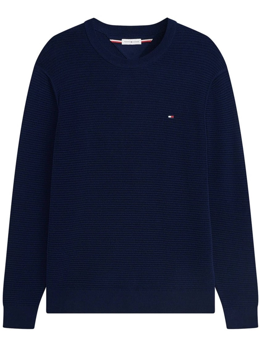 Tommy Hilfiger Textured Knit Crew Neck Sweater With Ribbed Details