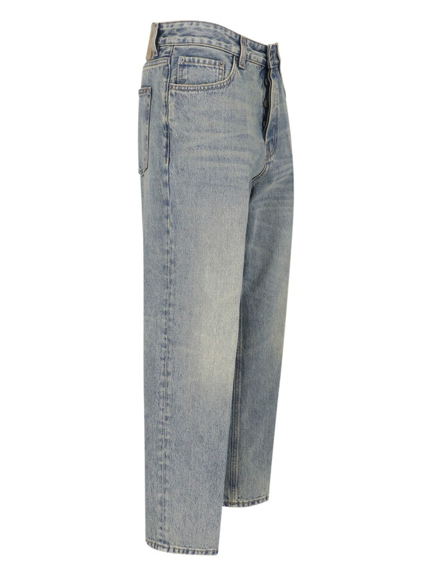 Haikure Blue Cotton Denim Straight-Leg Jeans With Five-Pocket Design