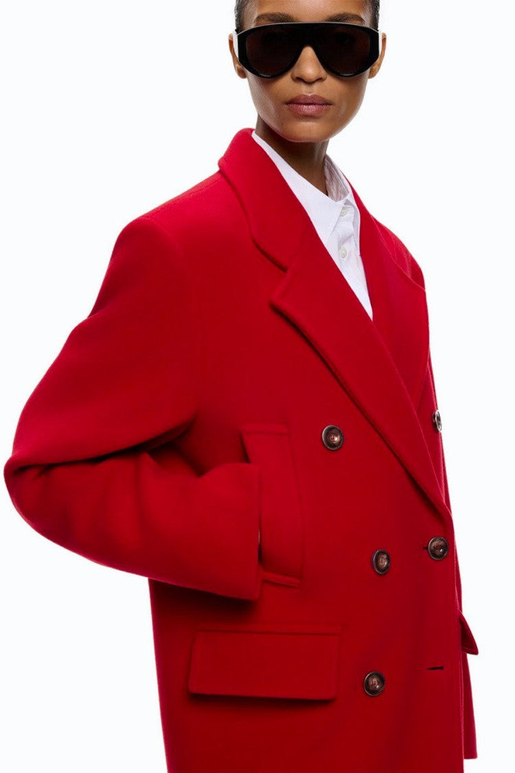 Pinko Red Wool-Nylon Blend Double-Breasted Coat