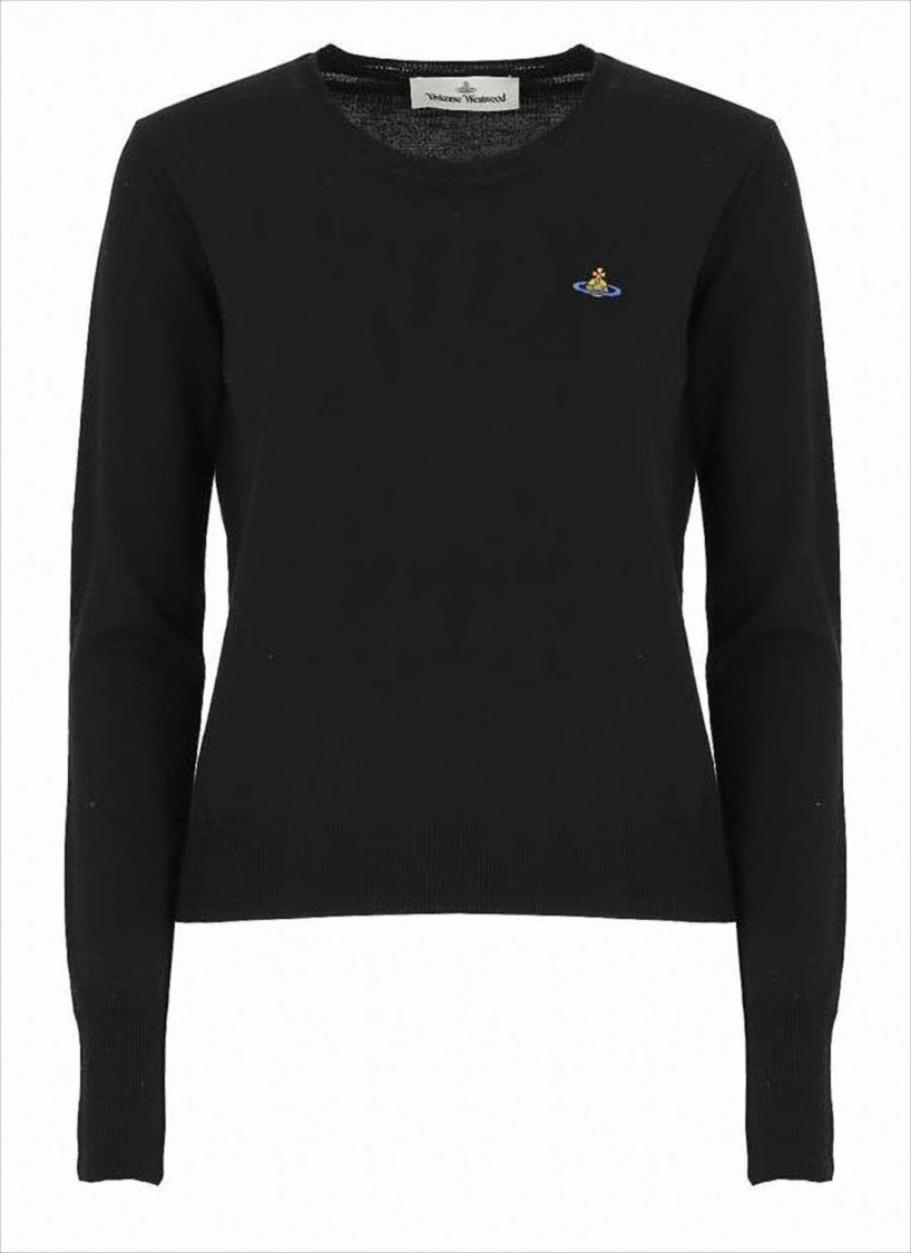 Vivienne Westwood Fitted Black Virgin Wool Sweater With Embroidered Emblem
