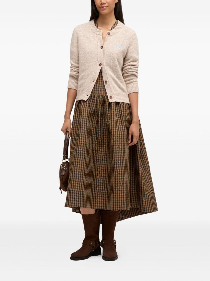 Ganni Knitted Beige Cardigan With Embroidered Logo