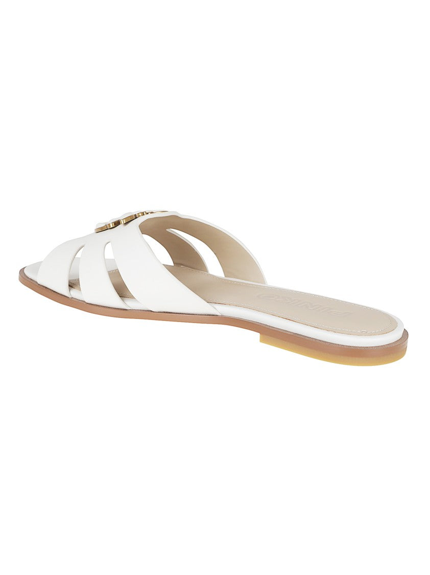 Pinko Open-Toe Leather Slippers With Metallic Emblem