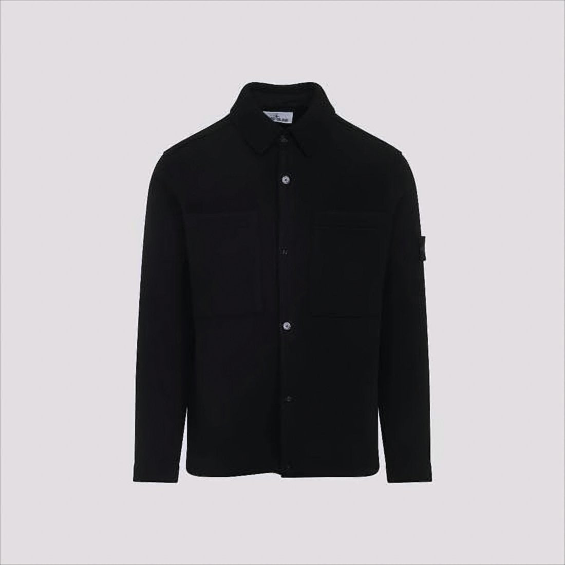 Stone Island Classic Black Wool Jacket With Shirt-Style Design