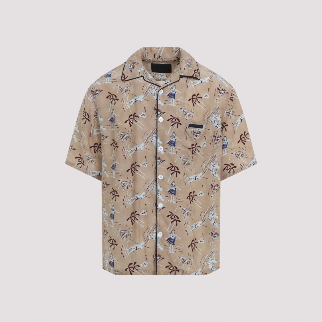 Prada Short-Sleeved Viscose-Silk Blend Shirt With Palm Print