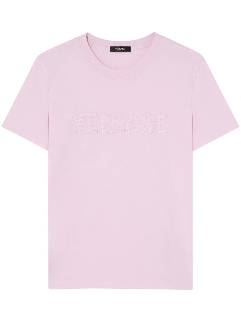 Versace `` Fringed Logo Embroidery T-Shirt