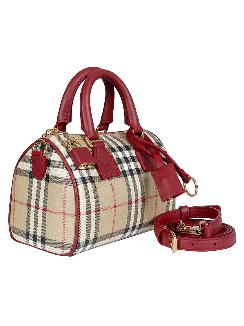 Burberry Structured Handbag With Iconic Burberry Check Pattern And Leather Accents