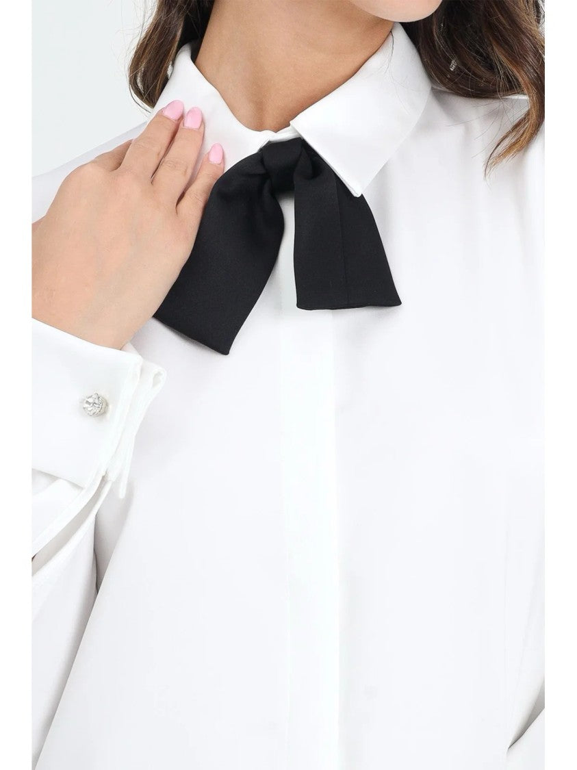Simona Corsellini Refined White Shirt With Detachable Bow Tie And Satin Finish
