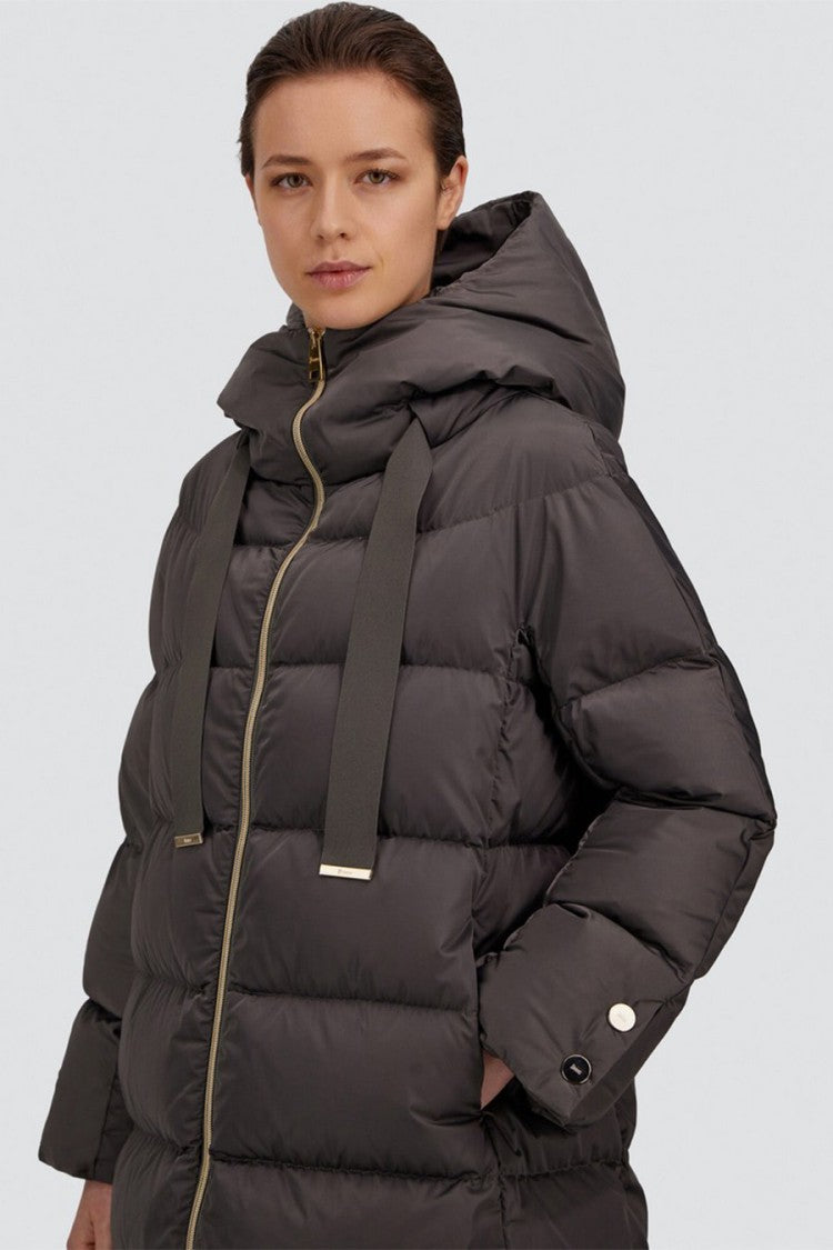 Herno Grey Polyester Funnel-Hood Puffer Coat