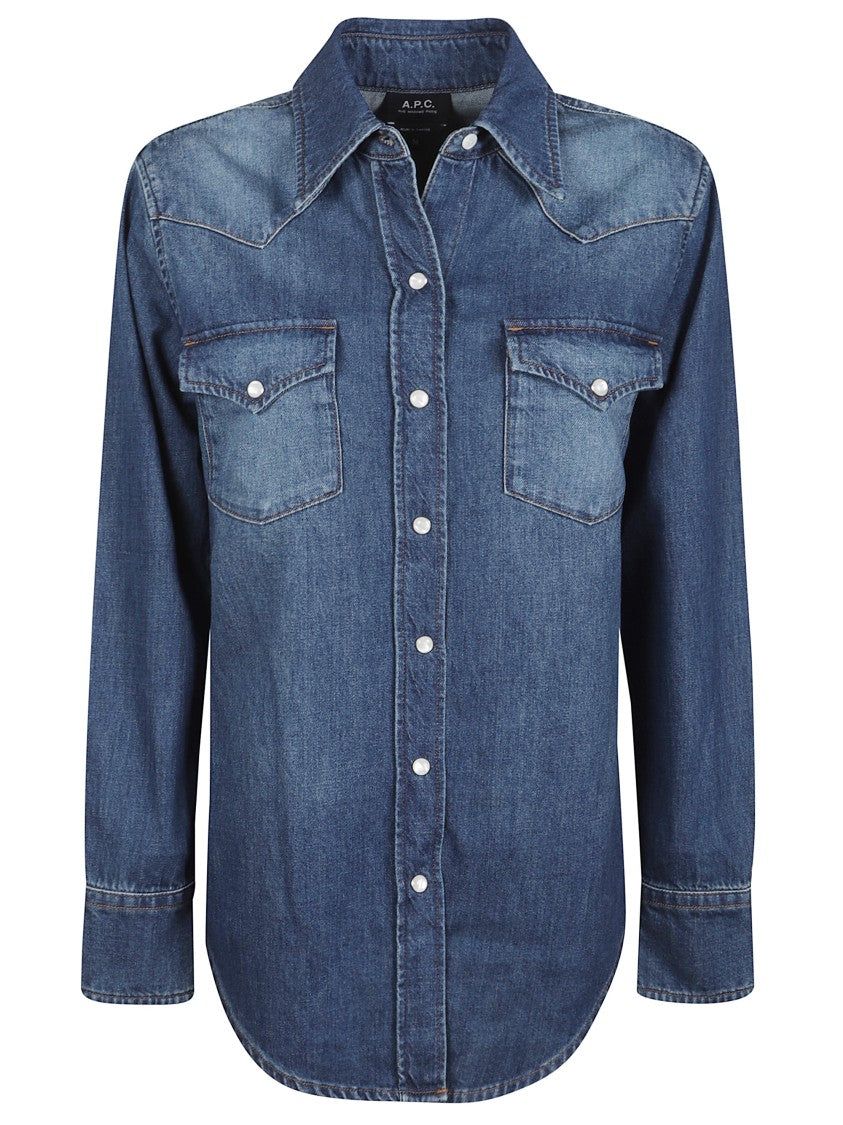 A.P.C. Denim Pearl Snap Button Shirt