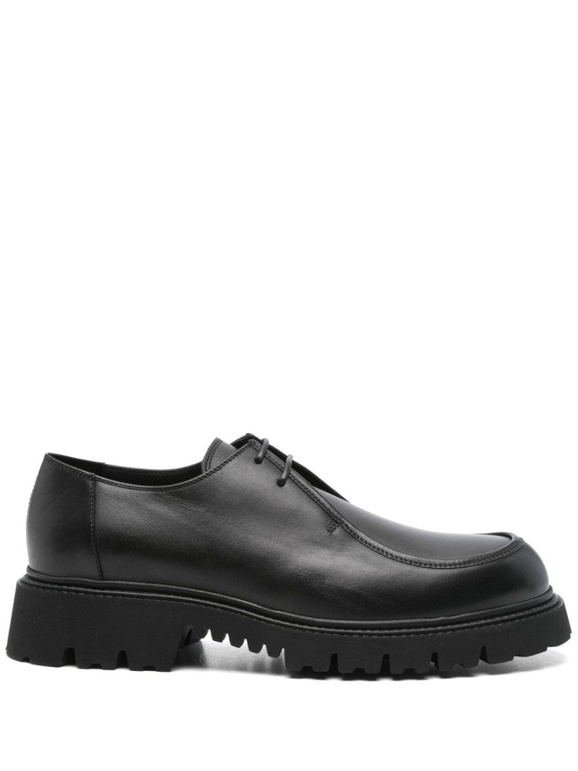 Doucal's Black Leather Derby Shoes